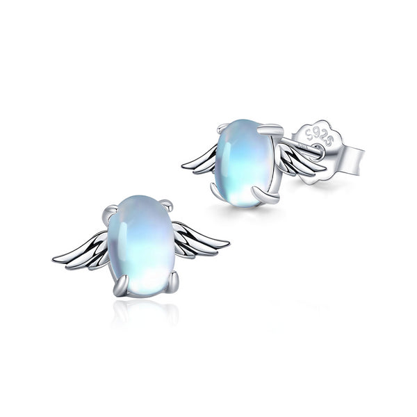 Angel Wing Moonstone Hypoallergenic Earrings - Sterling Silver