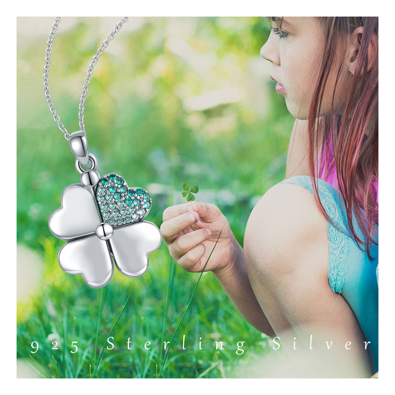 Sterling Silver Four Leaf Clover Locket Pendant Necklace