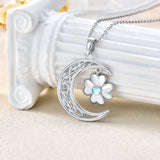 Moonstone Four Leaf Clover Necklace - Sterling Silver