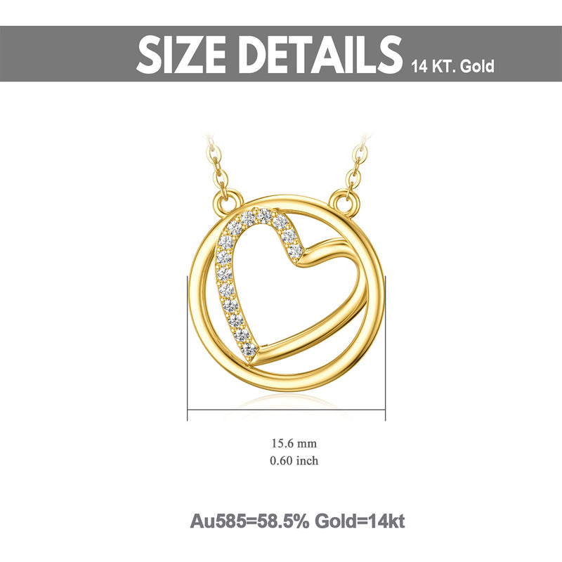 14K Real Gold Heart Necklace with 5A Cubic Zirconia