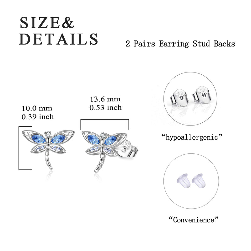 Dragonfly Gifts Sterling Silver Stud Earrings with Austrian Crystal