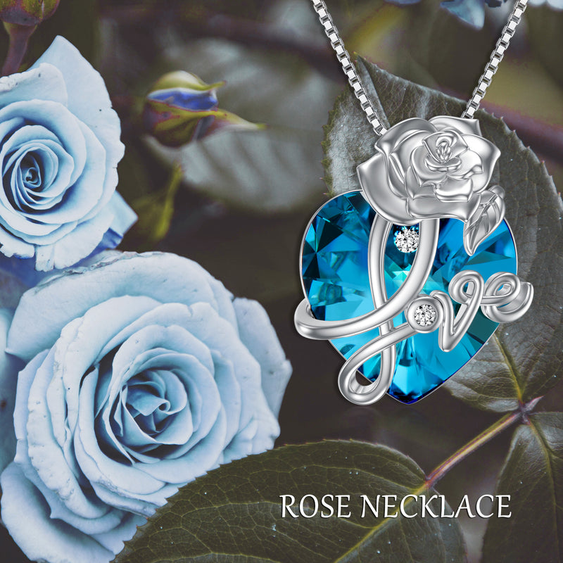 Crystal Rose Flower Necklace - Sterling Silver Jewelry