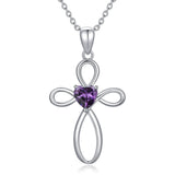 Cross Birthstone Pendant Necklace - Sterling Silver (Unisex)