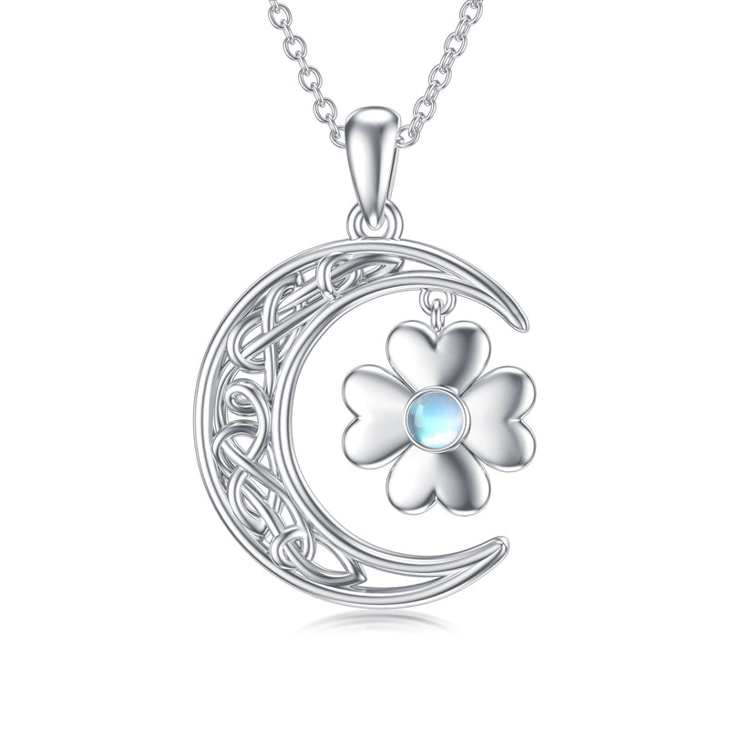 Moonstone Four Leaf Clover Necklace - Sterling Silver