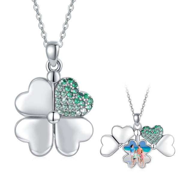 Sterling Silver Four Leaf Clover Locket Pendant Necklace