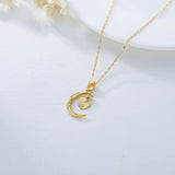 14K Real Gold Mom Moon Heart Necklace