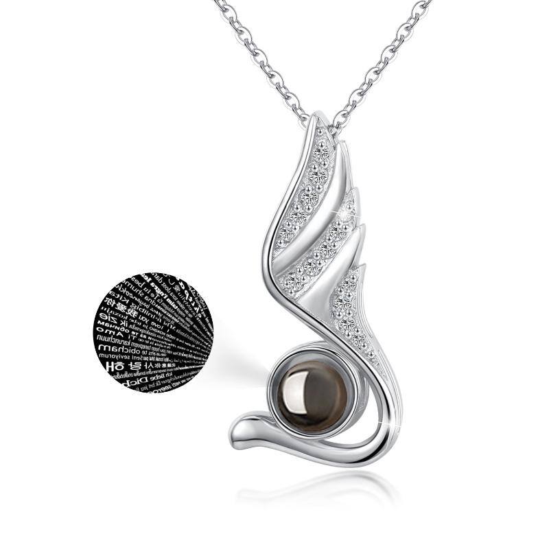 Angle Swan Wing Pendant Necklace - Sterling Silver