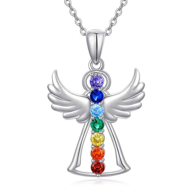 Guardian Angel Wings Chakra Necklace - Sterling Silver