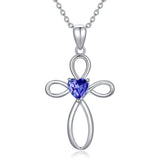 Cross Birthstone Pendant Necklace - Sterling Silver (Unisex)