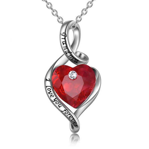 Sterling Silver Necklace with Red Heart-Shaped Crystal