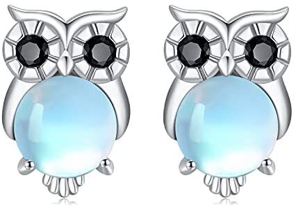 Hypoallergenic Moonstone Owl Stud Earrings - Sterling Silver