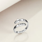 Sterling Silver Faith Hope Love Cross Adjustable Rings