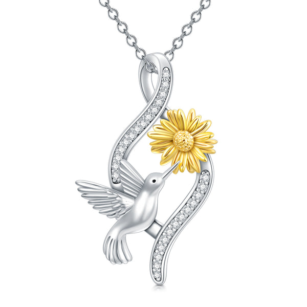 Hummingbird Daisy Necklace - Sterling Silver