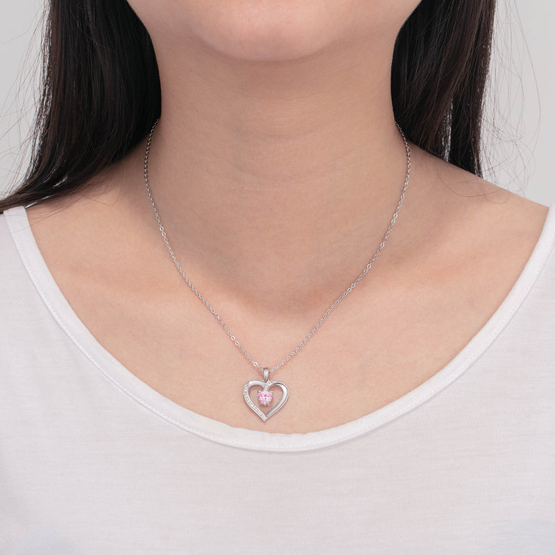 Custom Sterling Silver Heart-shaped Stone Necklace