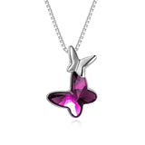 Two Butterfly Pendant Necklace With Crystals - White gold