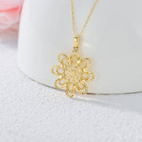 14K Real Gold Flower Pendant Necklace