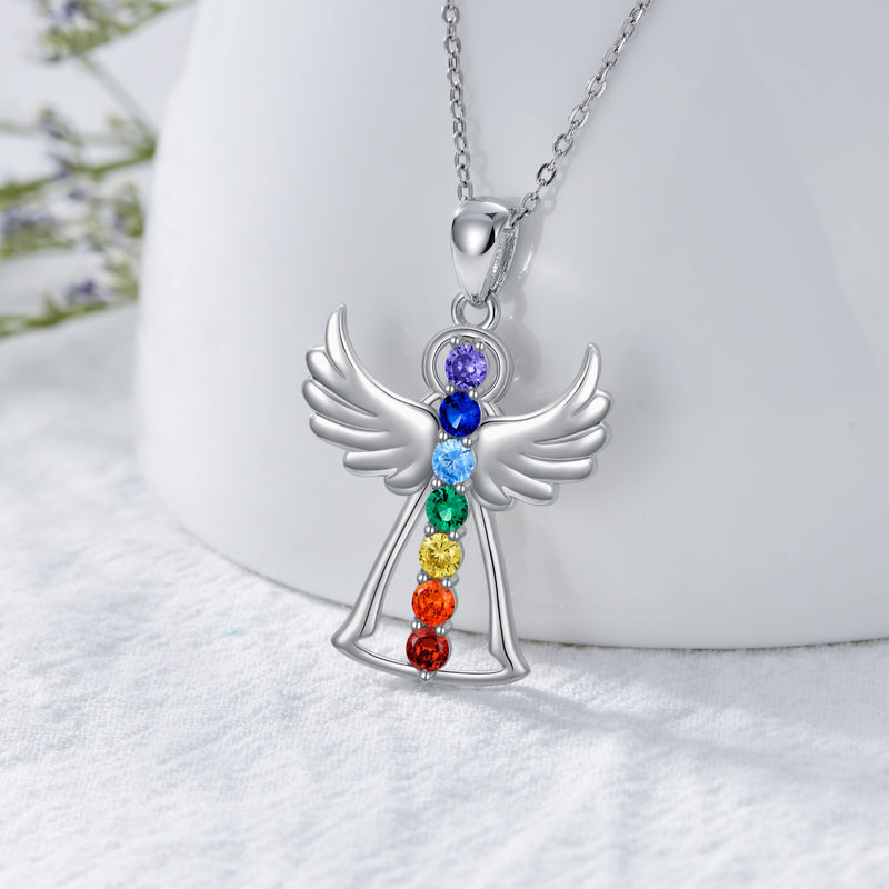 Guardian Angel Wings Chakra Necklace - Sterling Silver