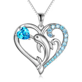 Dolphin Sea Wave Heart Pendant Necklace