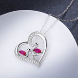 Sterling Silver Flamingo Heart Pendant Necklace