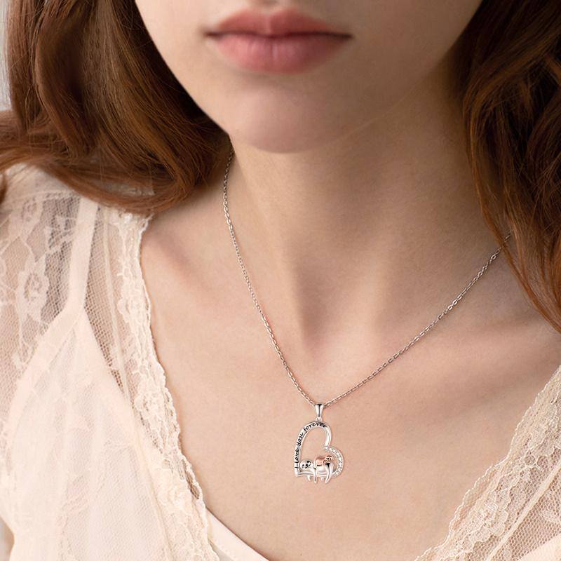 Sterling Silver Sloth Mother and Child Necklace