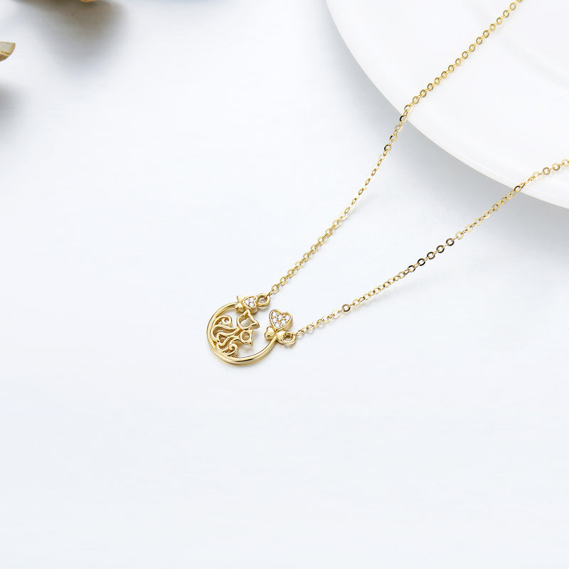 14K Gold Double Cats  Necklace