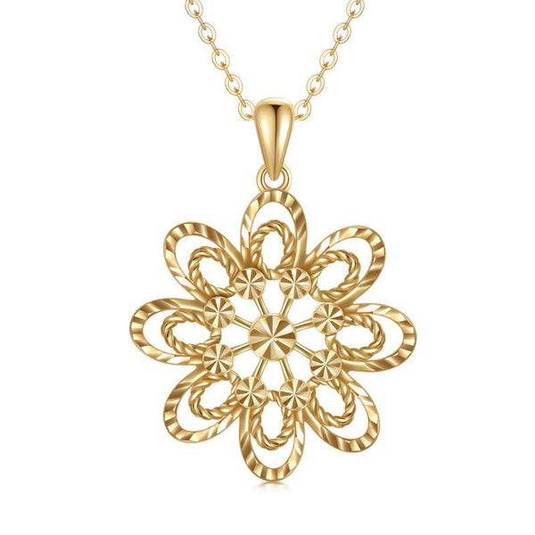 14K Real Gold Flower Pendant Necklace