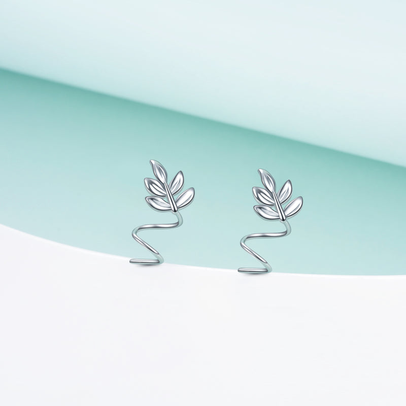 Ear Crawler Leaf Wrap Sterling Silver Earrings