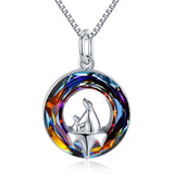 Mama Bear Heart Crystal Pendant Necklace - Sterling Silver