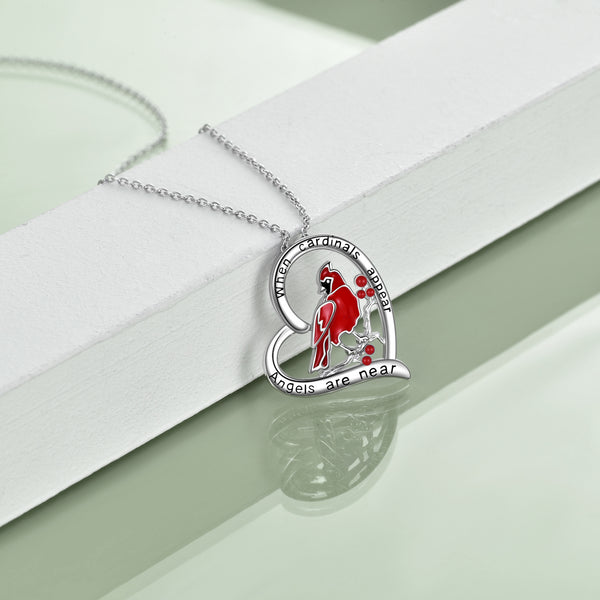 Sterling Silver Red Cardinal Pendant Necklace