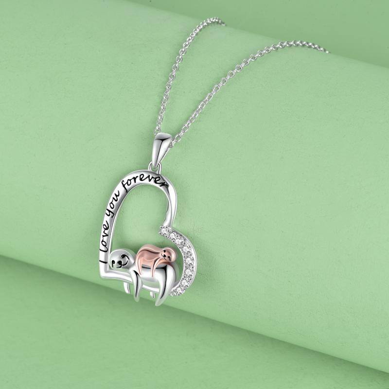 Sterling Silver Sloth Mother and Child Necklace