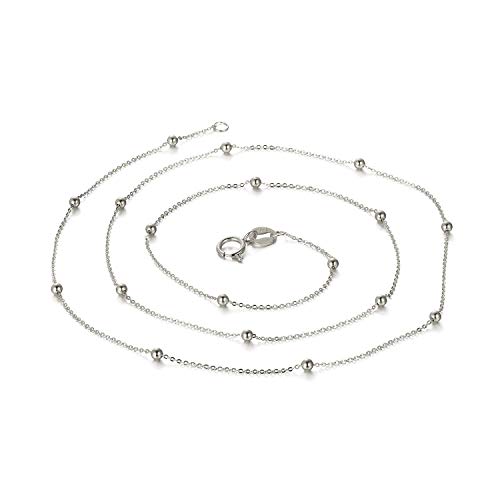 18K White Gold Bead Station Chain Necklace