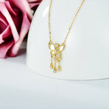 14k Solid Yellow Gold Butterfly Necklace with Moissanite