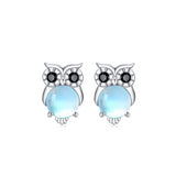 Hypoallergenic Moonstone Owl Stud Earrings - Sterling Silver