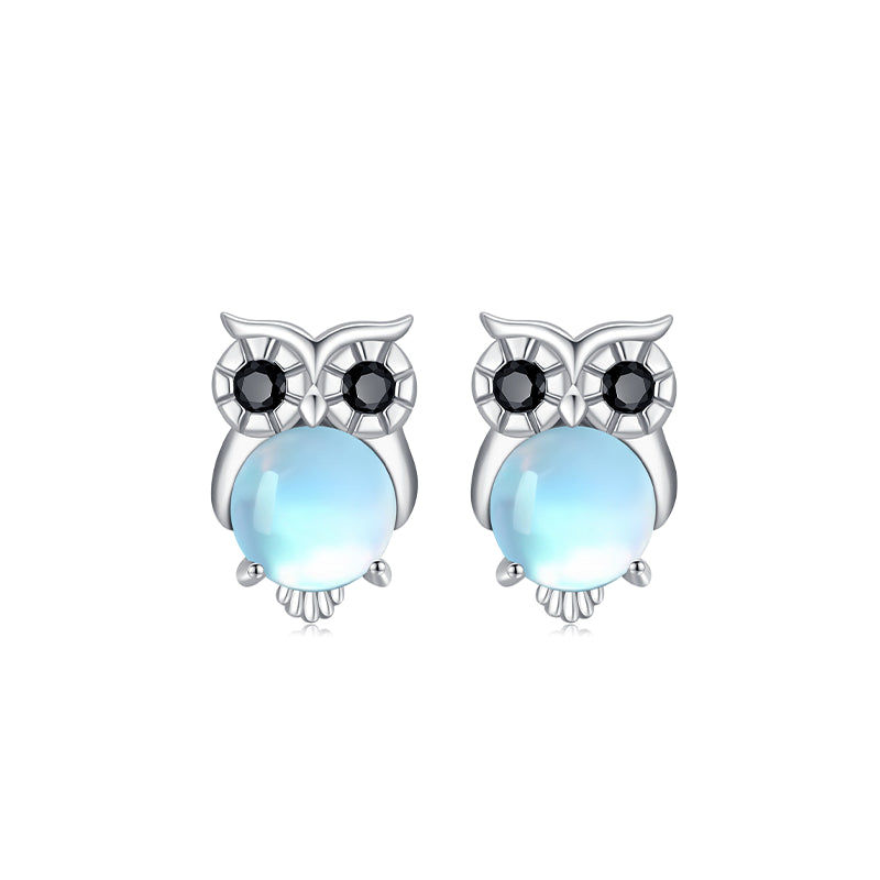 Hypoallergenic Moonstone Owl Stud Earrings - Sterling Silver