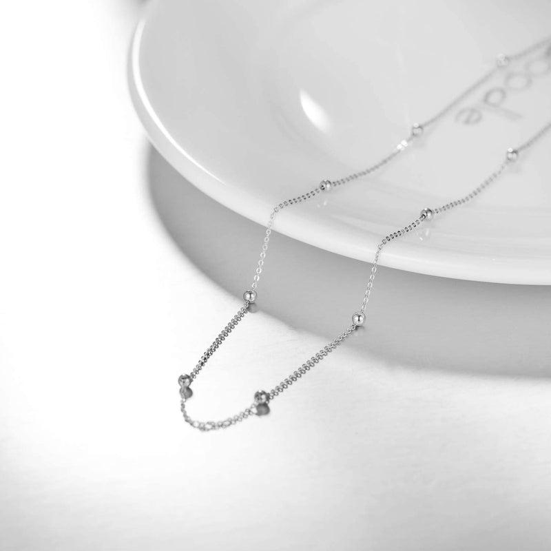 18K White Gold Bead Station Chain Necklace