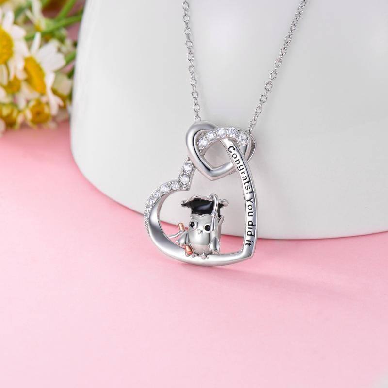 Owl Heart Graduation Pendant Necklace