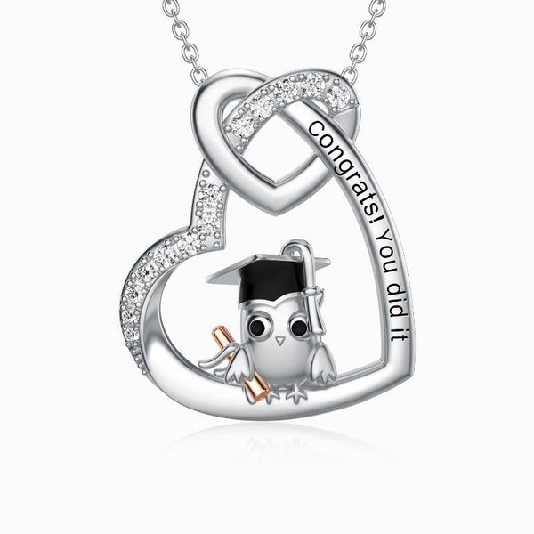 Owl Heart Graduation Pendant Necklace