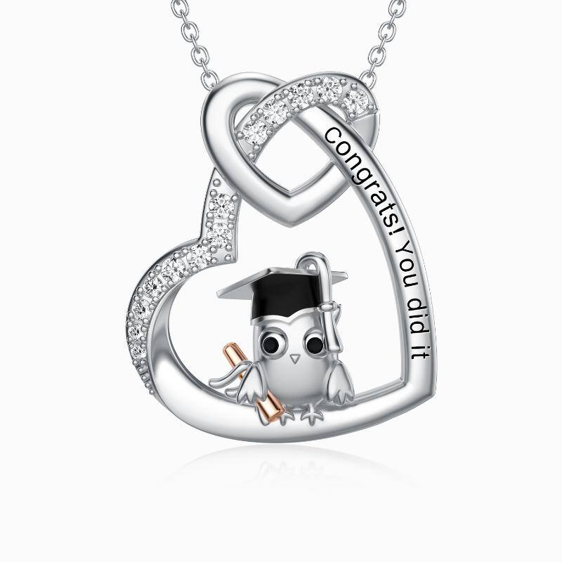 Owl Heart Graduation Pendant Necklace