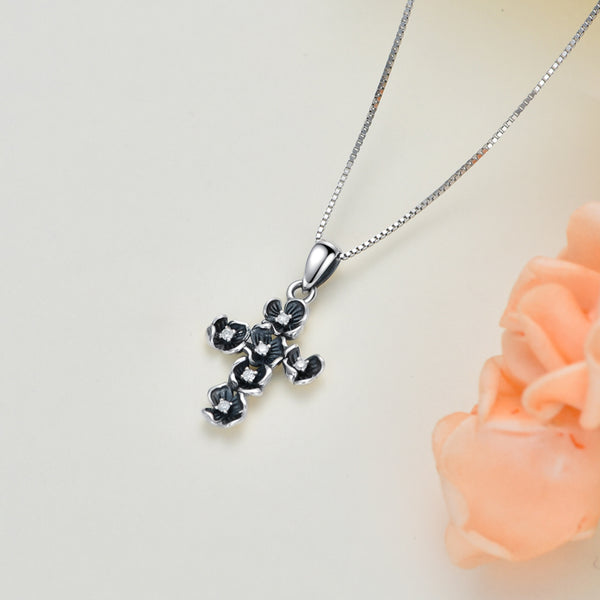 Black Cross Necklace with Diamonds