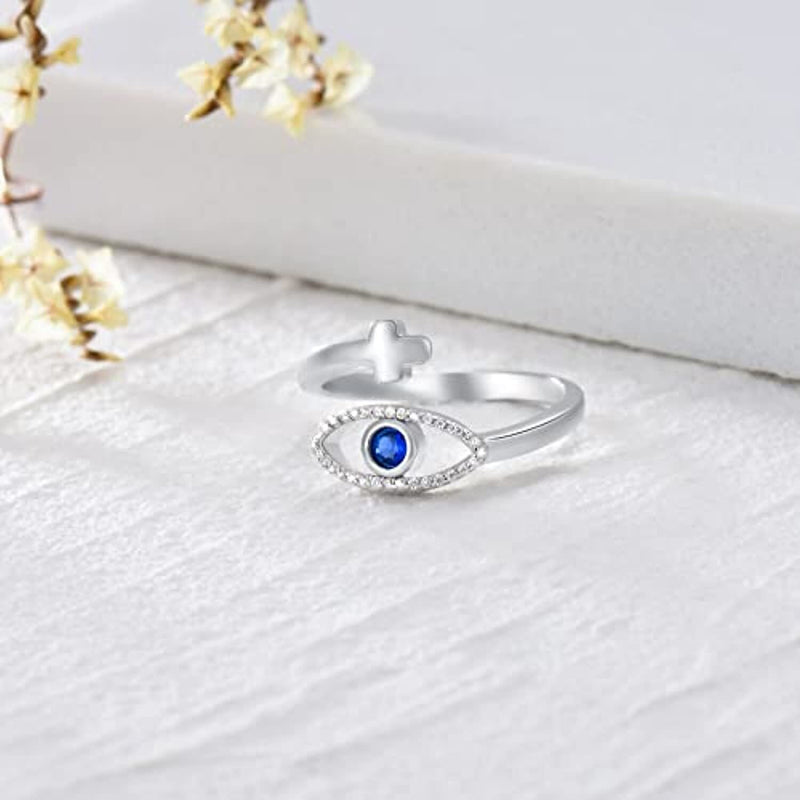 Evil Eye Cross Ring - Sterling Silver