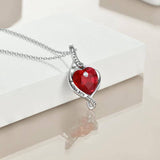 Sterling Silver Necklace with Red Heart-Shaped Crystal