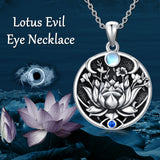 Lotus Evil Eye Protection Necklace - Sterling Silver