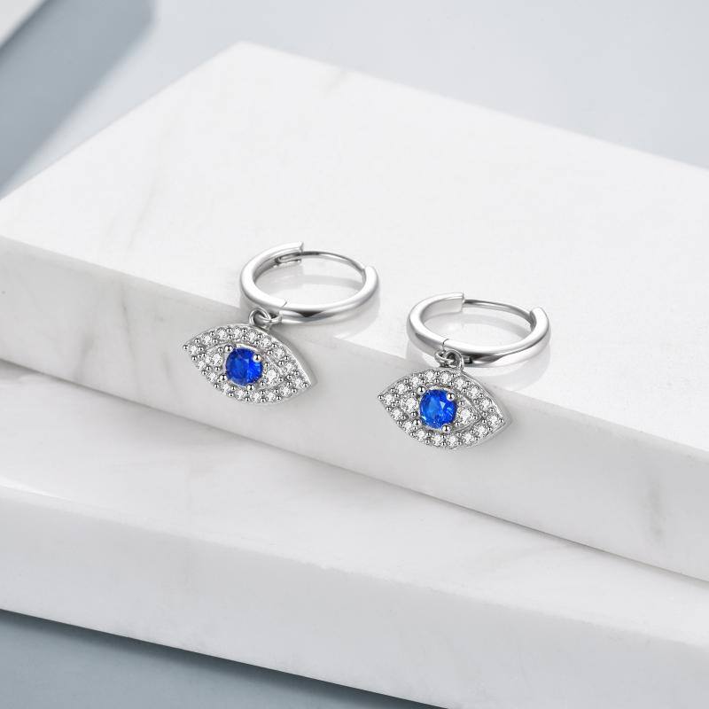 Sterling Silver CZ Evil Eye Earrings