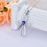 Cross Birthstone Pendant Necklace - Sterling Silver (Unisex)