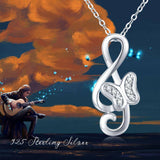 Music Note Butterfly Pendant - Sterling Silver