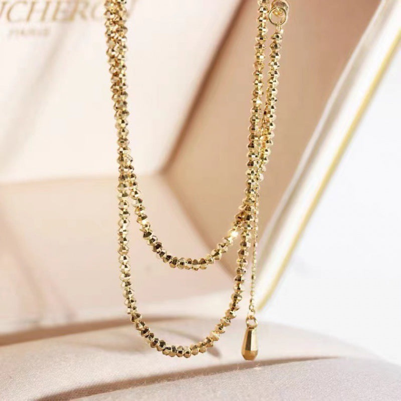 18K Gold Necklace Bungee Laser Bead Wave