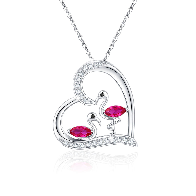 Sterling Silver Flamingo Heart Pendant Necklace