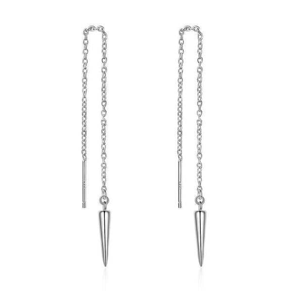 Triangle Long Chain Cone Dangle Earrings - Sterling Silver