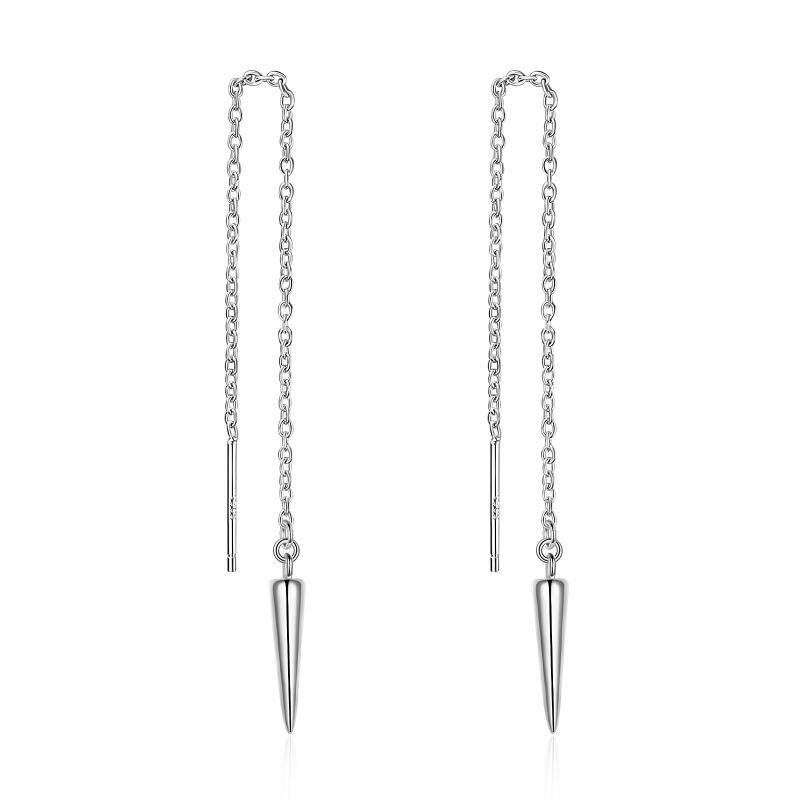 Triangle Long Chain Cone Dangle Earrings - Sterling Silver