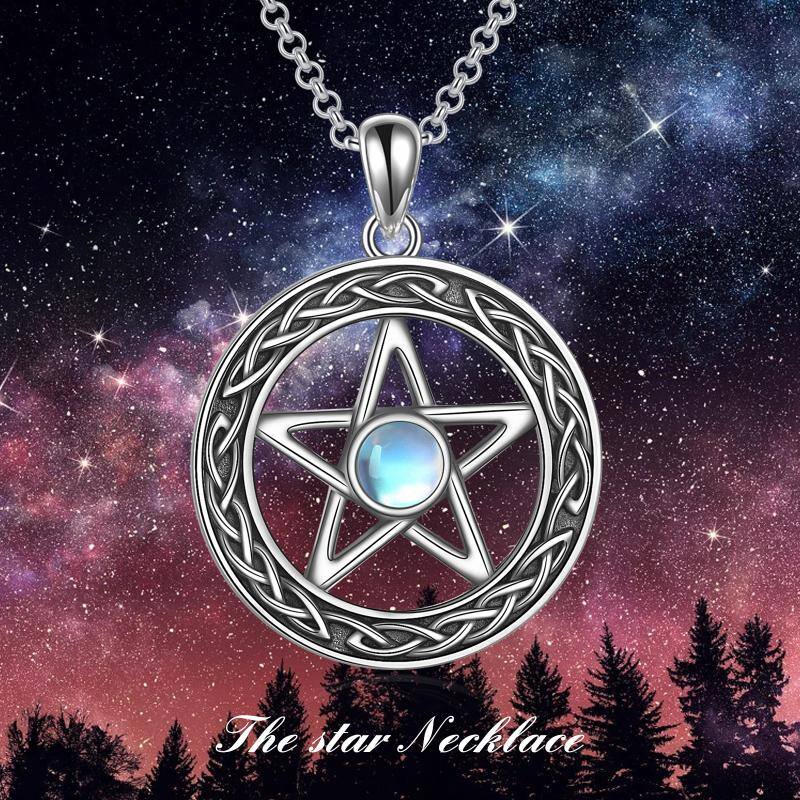 Sterling Silver Pentagram Celtic Moonstone Necklace